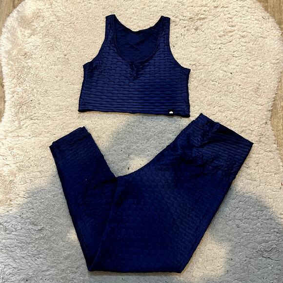 Booty by Brabants Pants - Booty By Brabants Croco Skin Leggings Sports Bra Matching Set Navy Blue Large